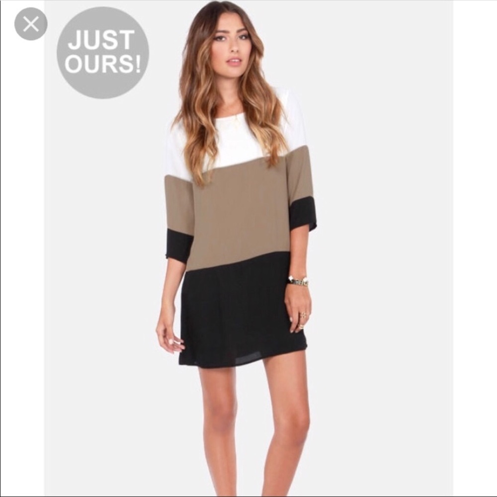 Lulu’s Citrus Grove Taupe Color block shift dress
